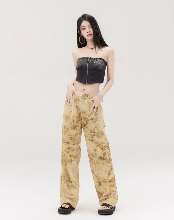 Tie-dye dyed wide straight pants