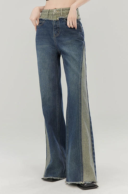 Two-tone color lace-up jeans