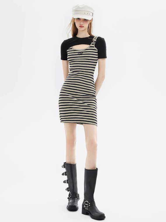 Faux Layered Stripe Dress