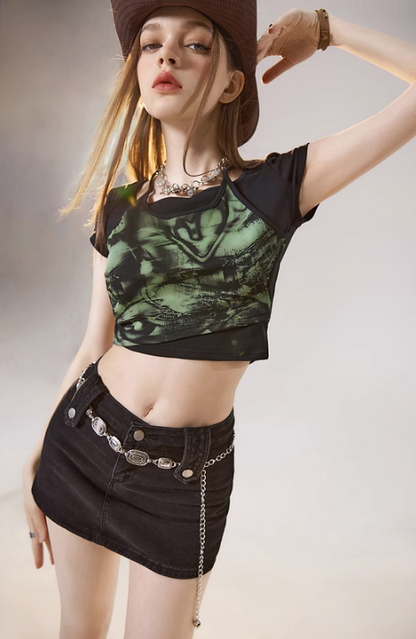 Faux layered camouflage T-shirt