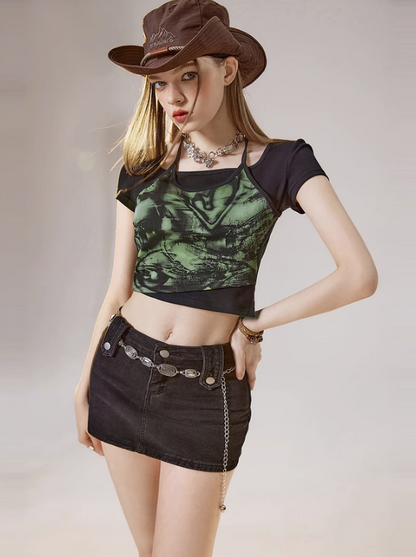 Faux layered camouflage T-shirt