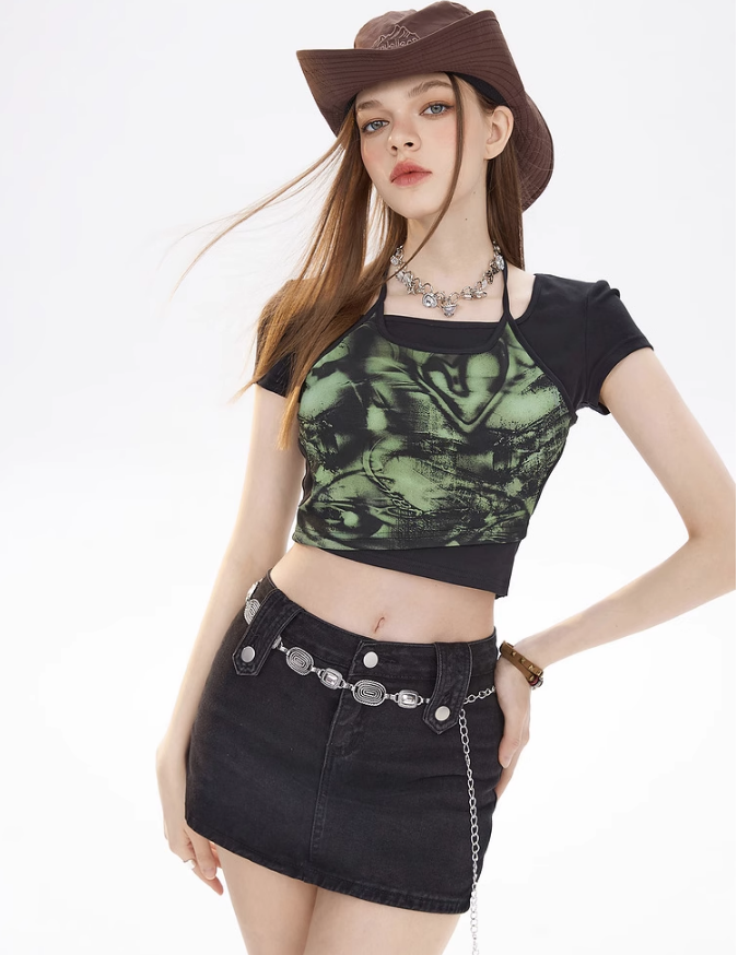 Faux layered camouflage T-shirt