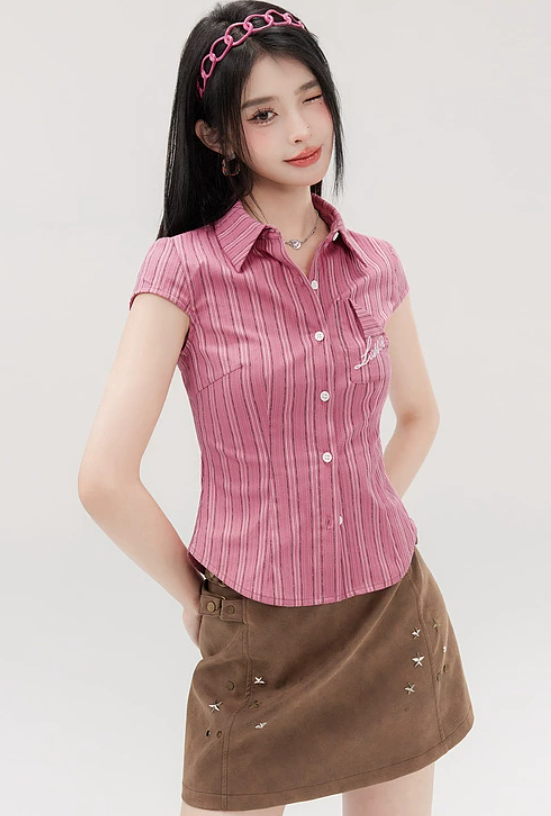 Slim fit striped shirt with pocket design
