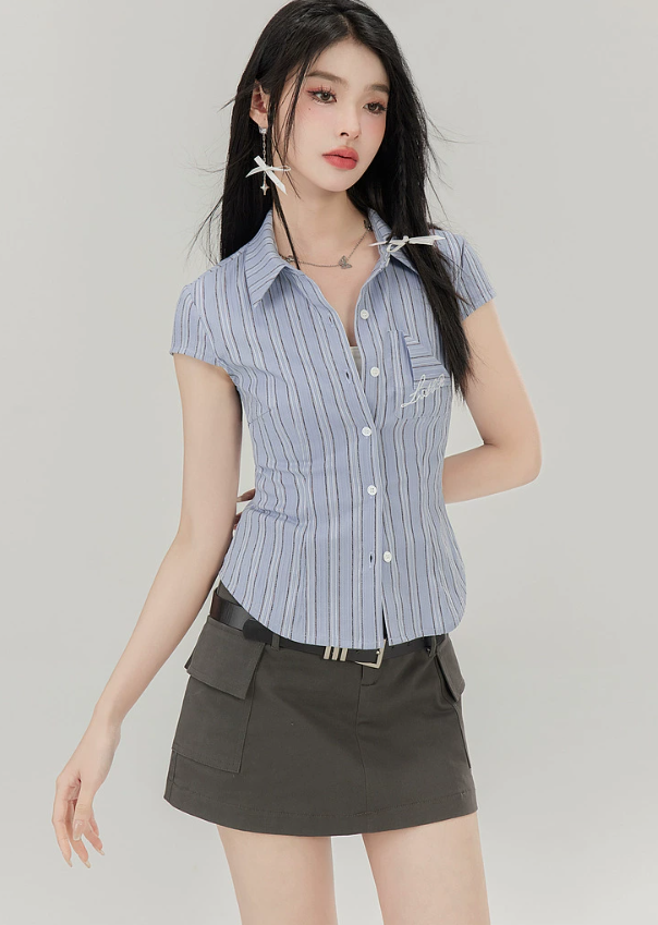 Slim fit striped shirt with pocket design