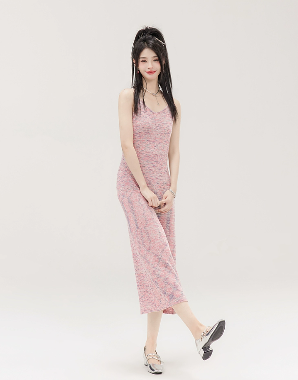 Mixed Color Camisole Slim Dress