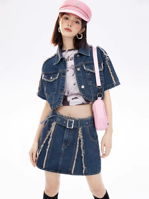 Fringe Denim Short Jacket