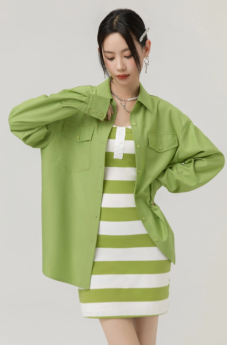 Striped Cami Short Tight Dress & Shirt Set