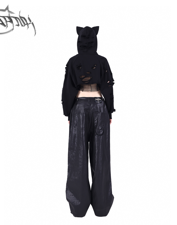 Center zip design loose silhouette pants