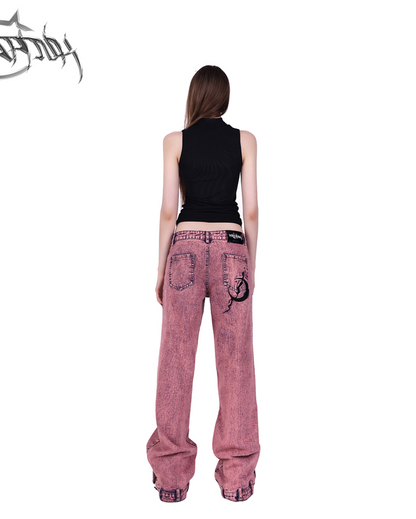 Slit design loose denim pants