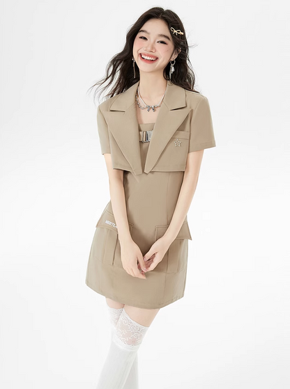 Multi-pocket dress & short suit jacket