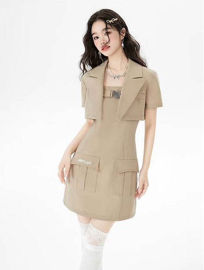 Multi-pocket dress & short suit jacket