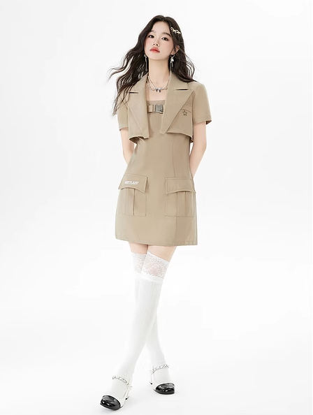 Multi-pocket dress & short suit jacket