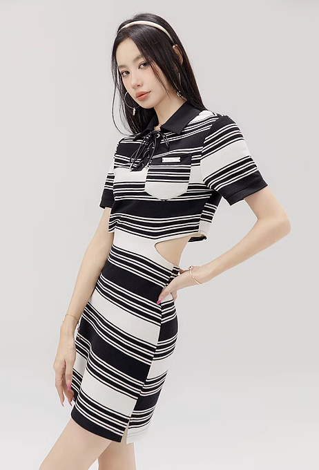 Waist Cut Striped Shirt Dress