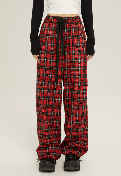 High Waist Loose Casual Check Pants