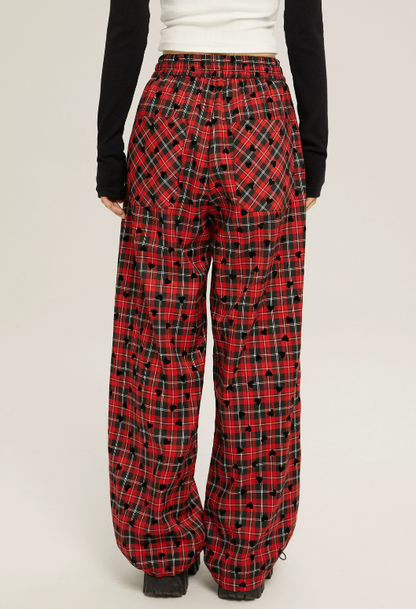 High Waist Loose Casual Check Pants