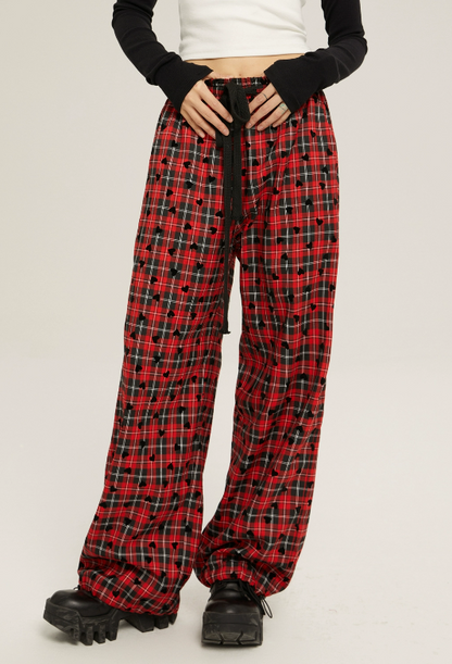 High Waist Loose Casual Check Pants