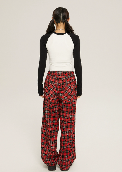 High Waist Loose Casual Check Pants