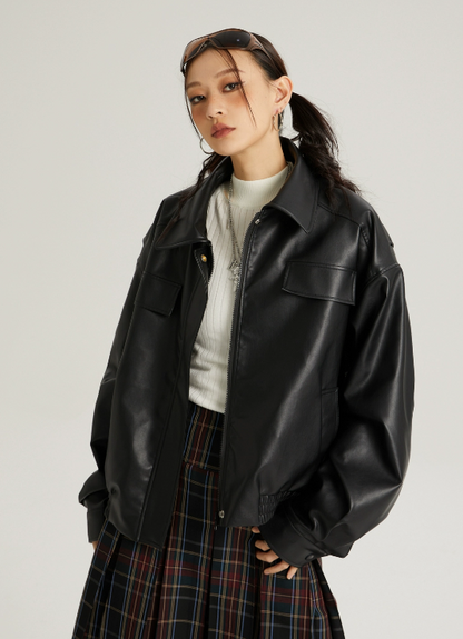 Big Silhouette Leather Casual Jacket