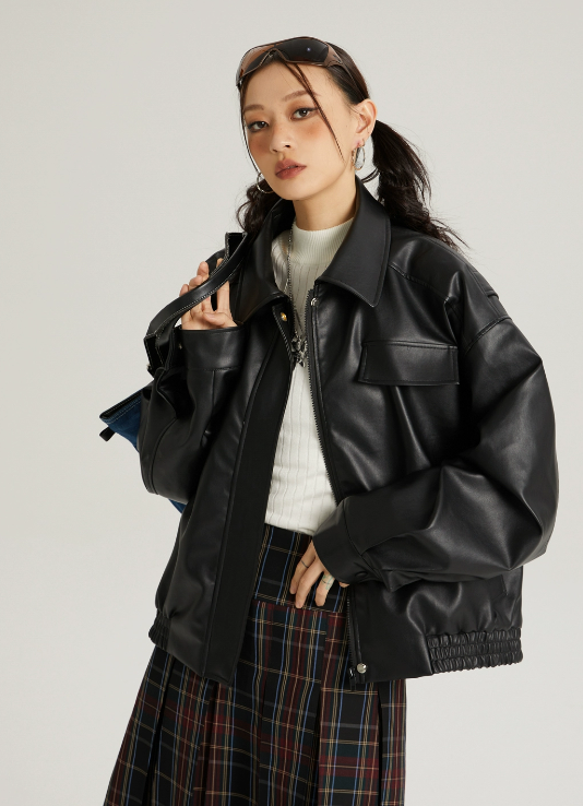 Big Silhouette Leather Casual Jacket