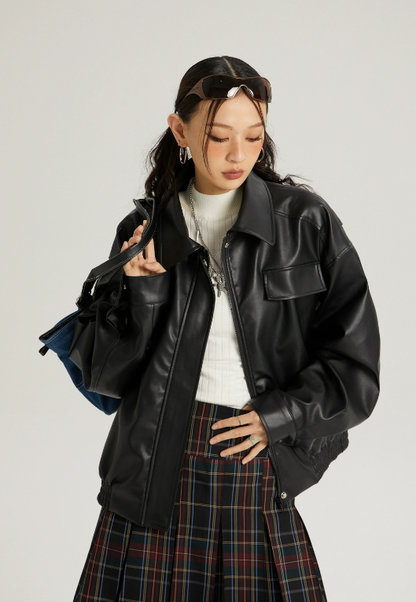 Big Silhouette Leather Casual Jacket