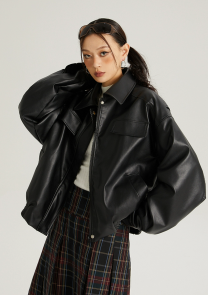 Big Silhouette Leather Casual Jacket