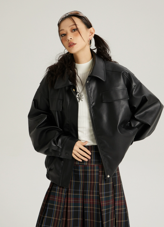 Big Silhouette Leather Casual Jacket