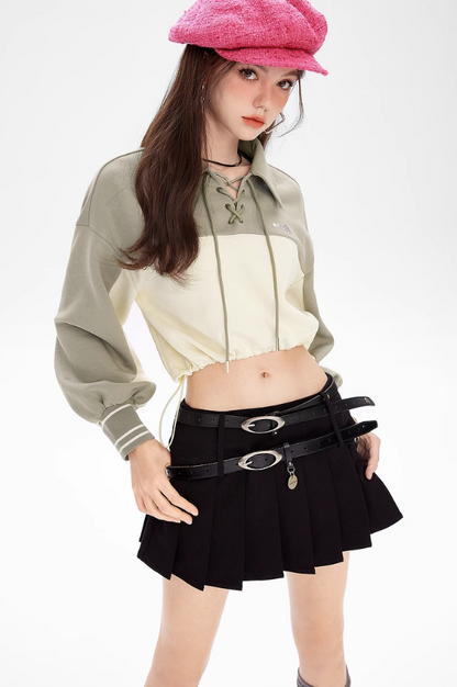 Lace-up Polo Collar Tops
