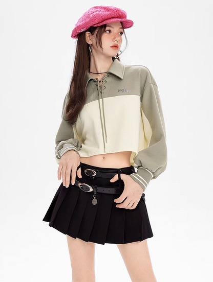 Lace-up Polo Collar Tops