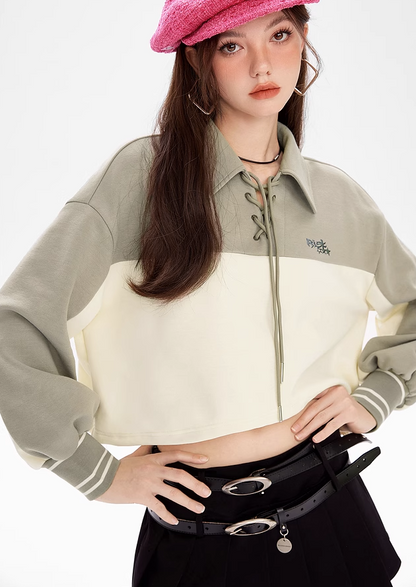 Lace-up Polo Collar Tops