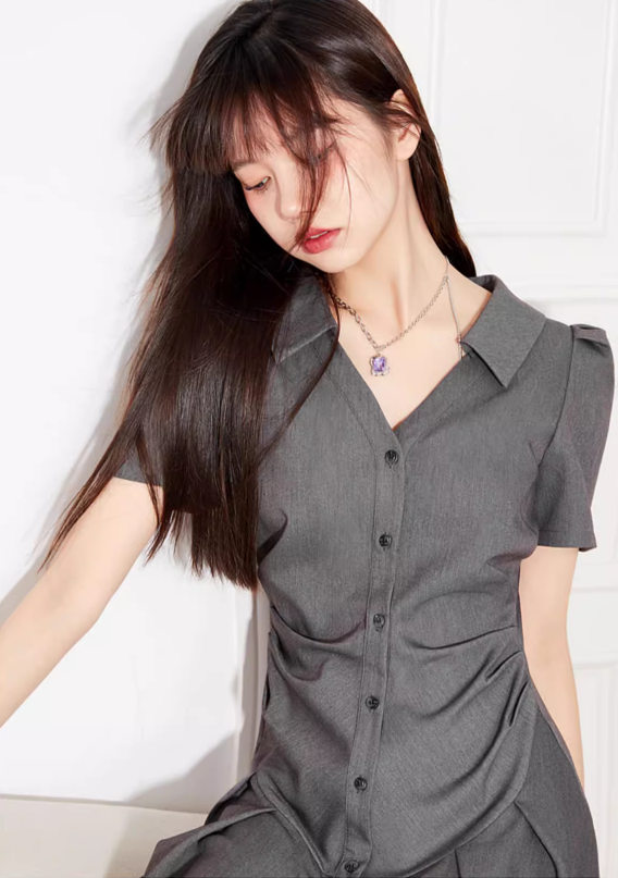 Side Gathered Shirt Dress