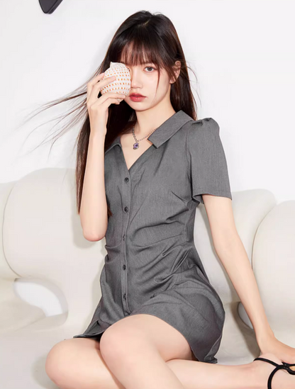 Side Gathered Shirt Dress