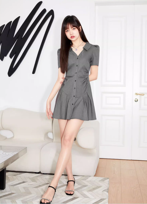 Side Gathered Shirt Dress