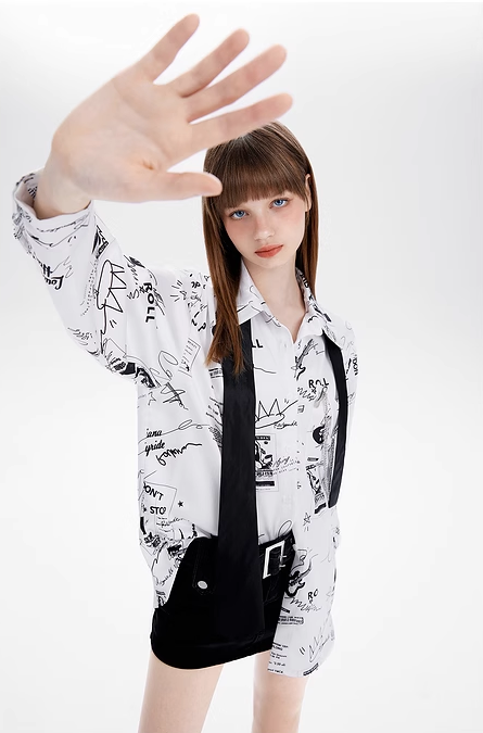 Graffiti art print loose drape shirt