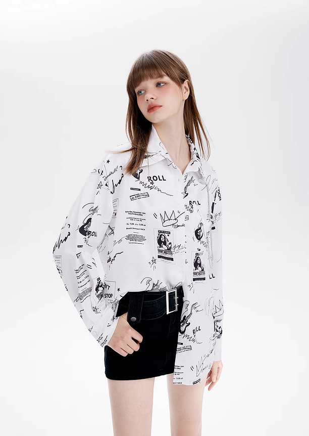 Graffiti art print loose drape shirt