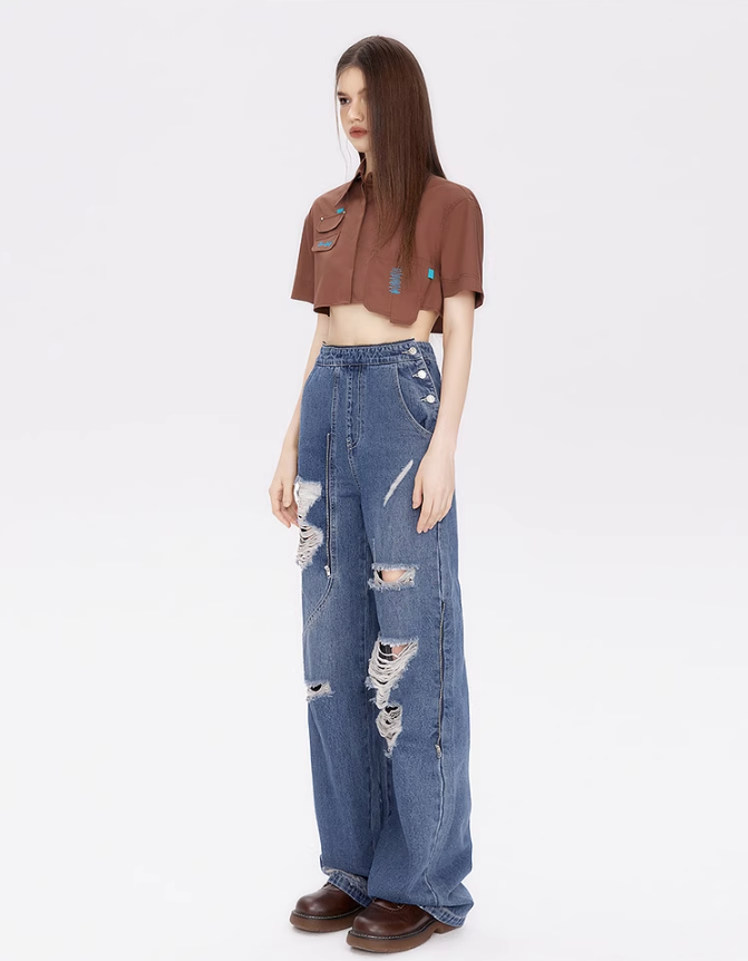 Damaged Design Denim Overalls