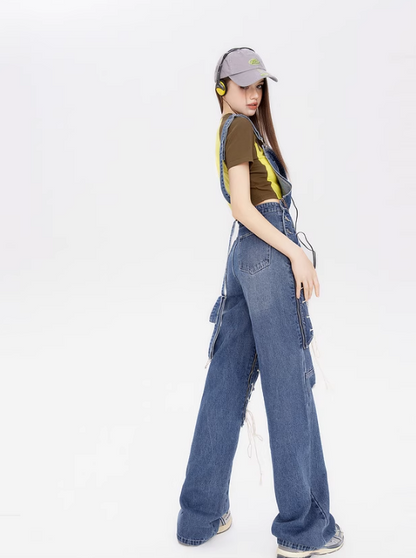 Damaged Design Denim Overalls