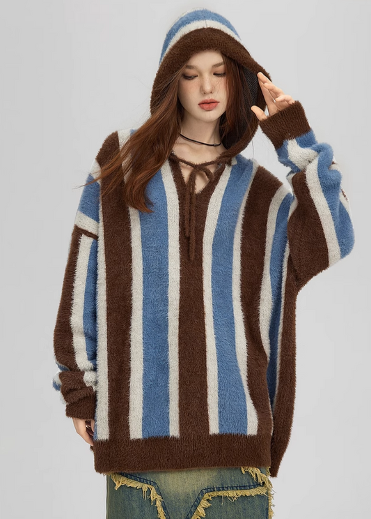 striped hooded knit