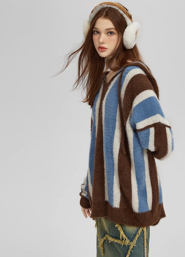 striped hooded knit