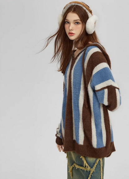 striped hooded knit