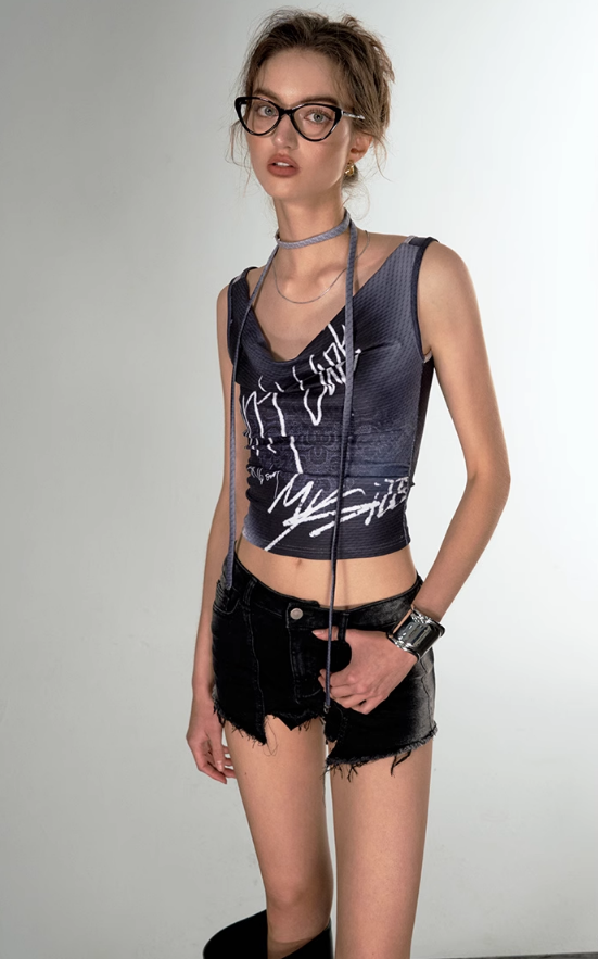 Letter Print Short Sleeveless