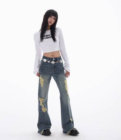 Crushed slim fit denim pants