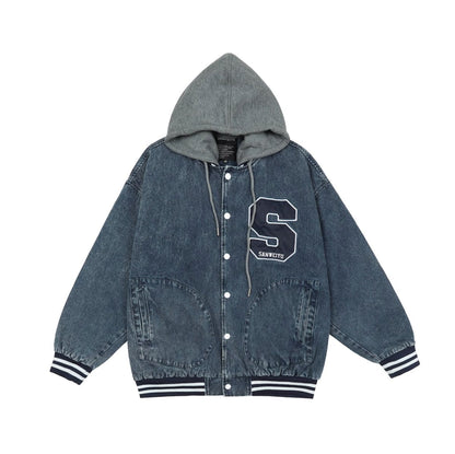 Denim Hoodie Baseball Jumper