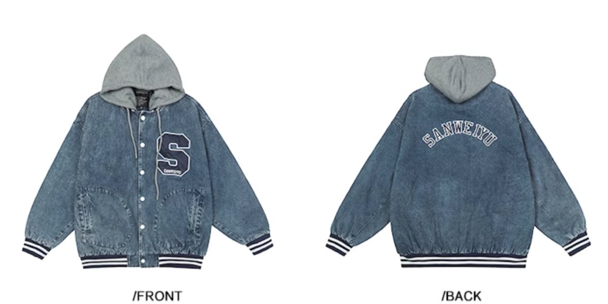 Denim Hoodie Baseball Jumper