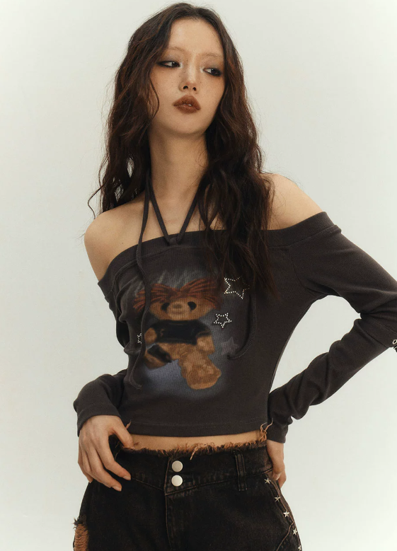 Strap Halter Neck Open Shoulder Top