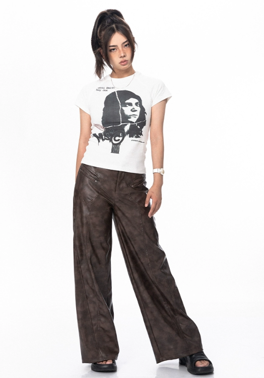 Wide Silhouette Leather Pants