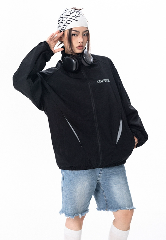 One-color logo embroidered zip jacket