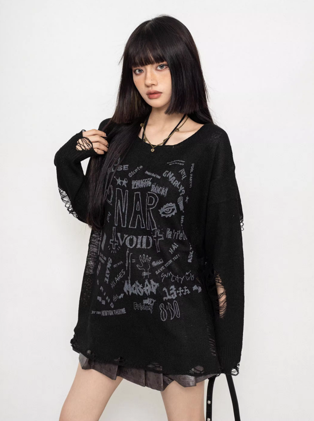 Damaged Design Casual Printed Sweater & Leg Armor