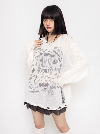 Damaged Design Casual Printed Sweater & Leg Armor