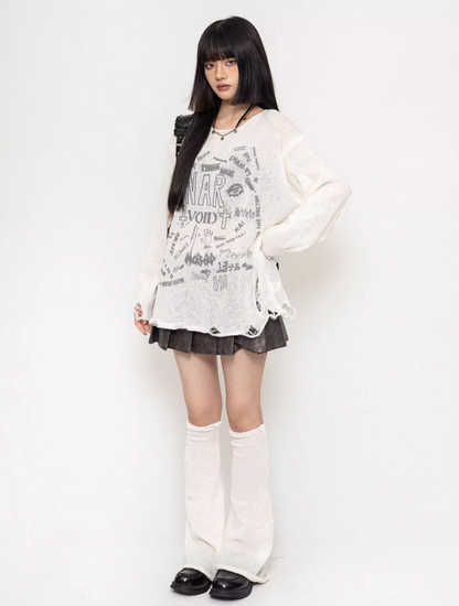 Damaged Design Casual Printed Sweater & Leg Armor