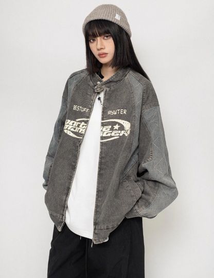 Washed Stitched Denim Loose Jacket